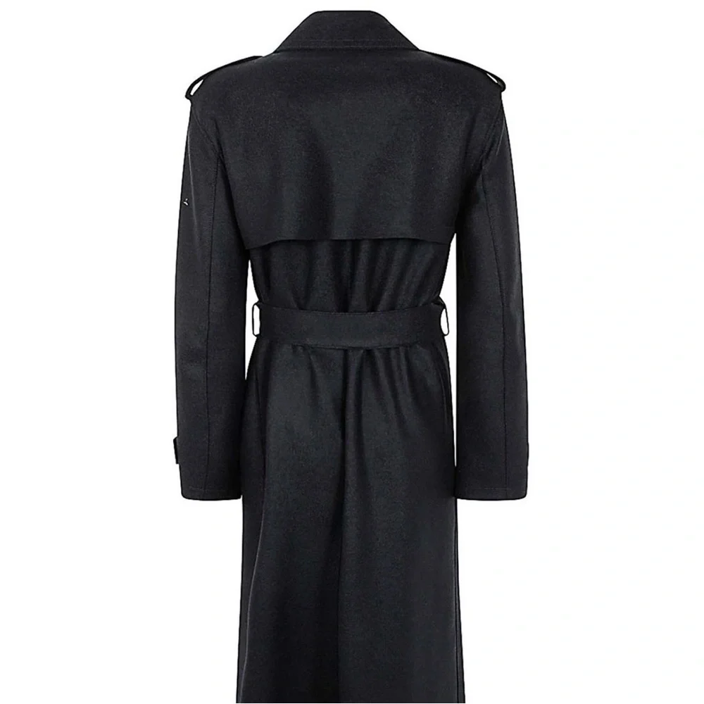 Harris Wharf London Beige Pressed Virgin Wool Trench Coat In Dark Navy Size 42